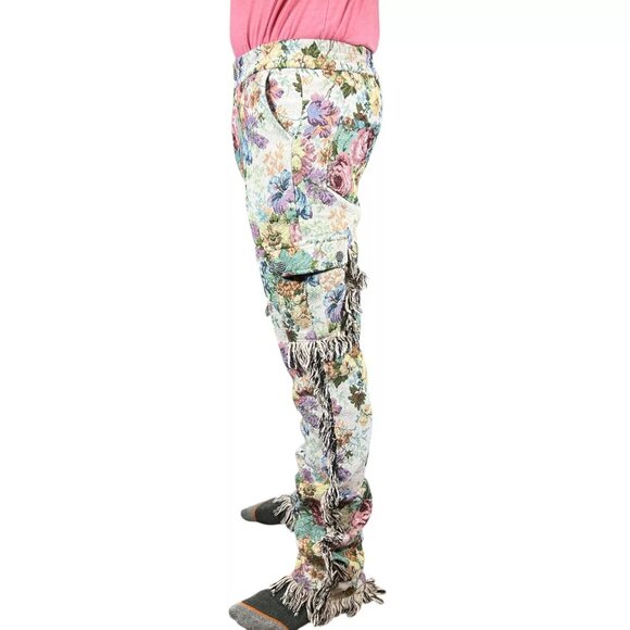 Vintage Guapi Floral Tapestry Mid Rise Frayed Edge Cargo Trouser Pants Size 30 - Picture 3 of 16